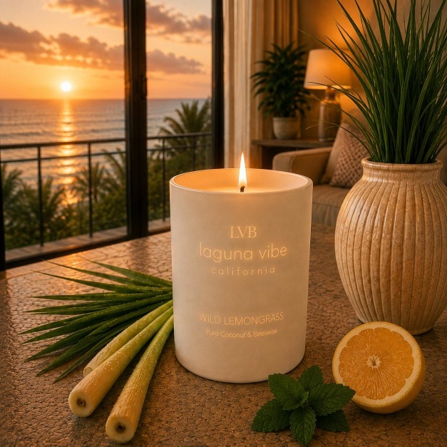 Laguna Vibe Story - Wild Lemongrass Candle at Sunset
